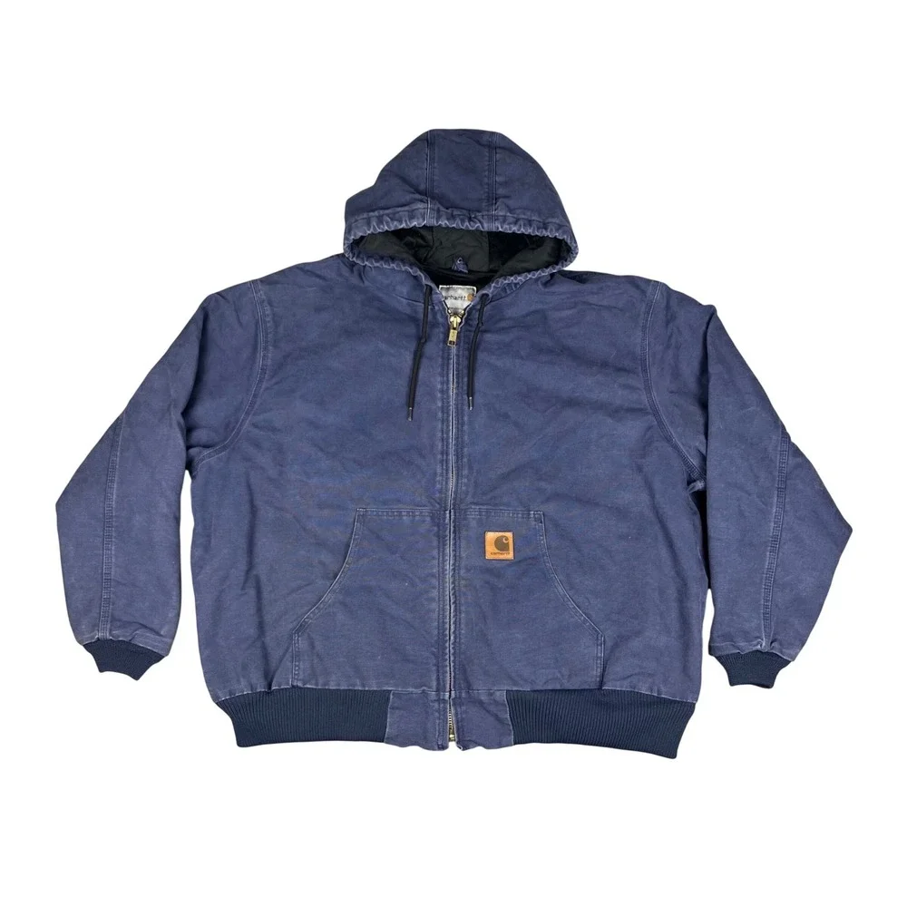 Carhartt 376-20 Duck Canvas Jacket Mens 3XL Navy Blue Hooded Quilted Workwear